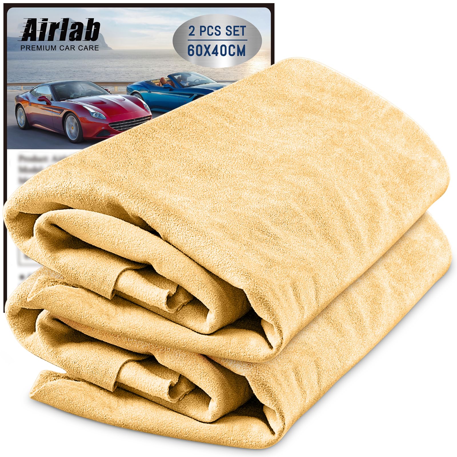 Airlab Chamois for Car Shammy Drying Towel, 60 x 40 cm, 2 Pack
